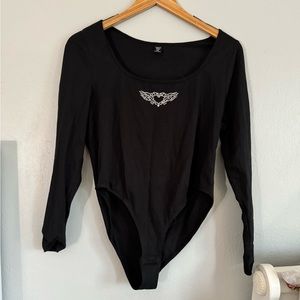 back bodysuit with rhinestones